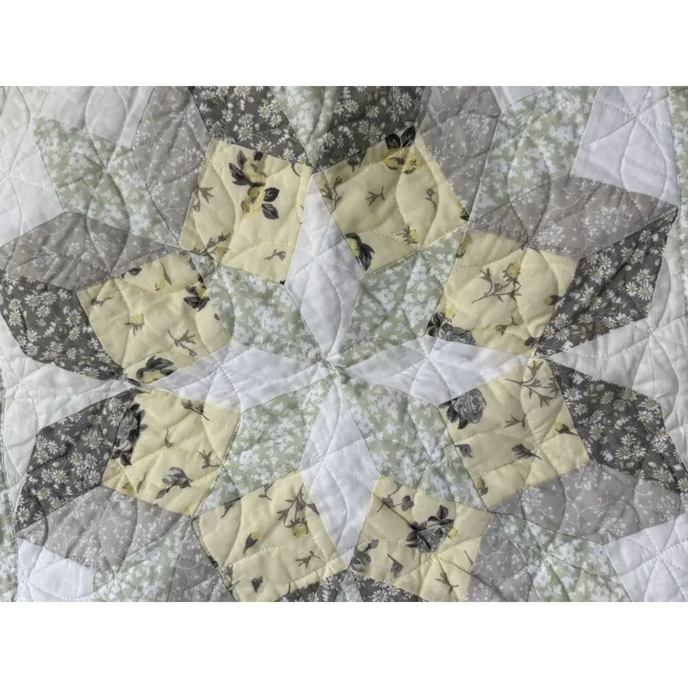 Martha Stewart Star Quilt King Size Cotton Quilt Yellow White (2) Shams Cottage